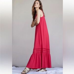 Anthropologie Saturday Sunday Trudie Lace Maxi Cotton Dress Red Size Medium